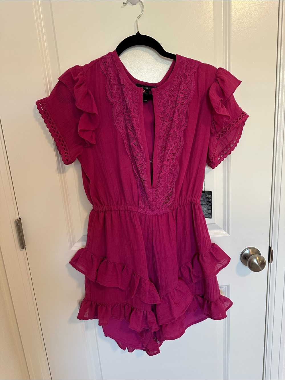 Ruffle Lace-Trim Dress - Fuchsia Pink